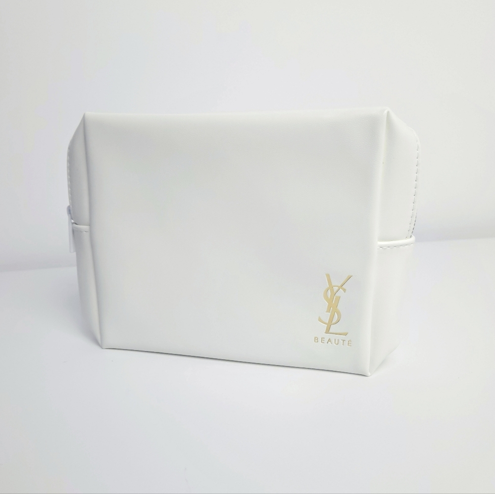 NWOT YSL Beauté White Cosmetic Bag With Gold Logo | Yves Saint Laurent